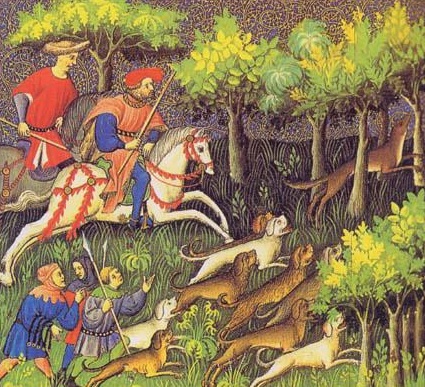 medieval king hunting with his companions
