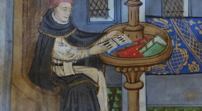 medieval lord studying alone