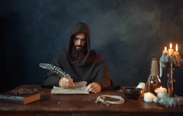 medieval priest writing