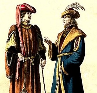 two medieval lords with hats