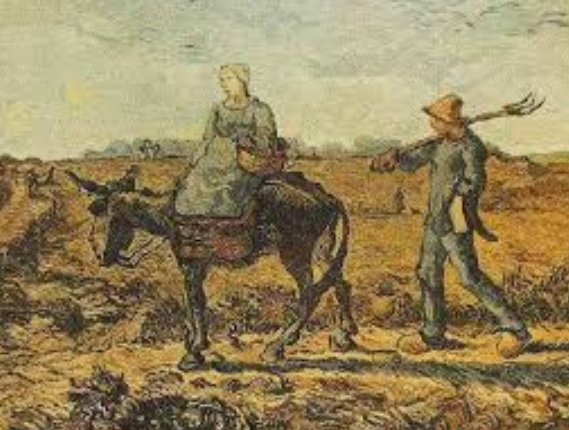 peasant traveling on a mule