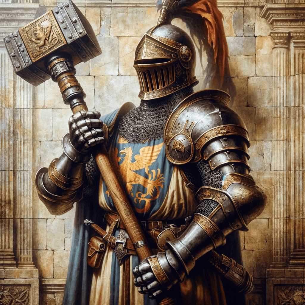 medieval knight wielding a warhammer
