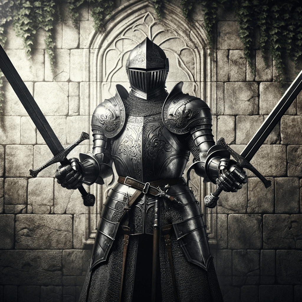 medieval knight wielding two swords
